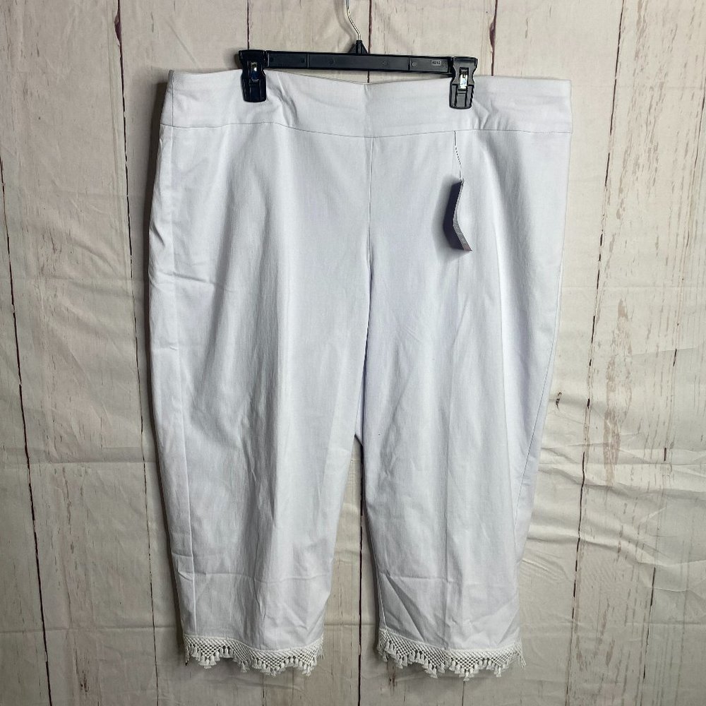 Avenue Womens Cropped Pant Super Stretch Pull On Slimming White 20 NWT